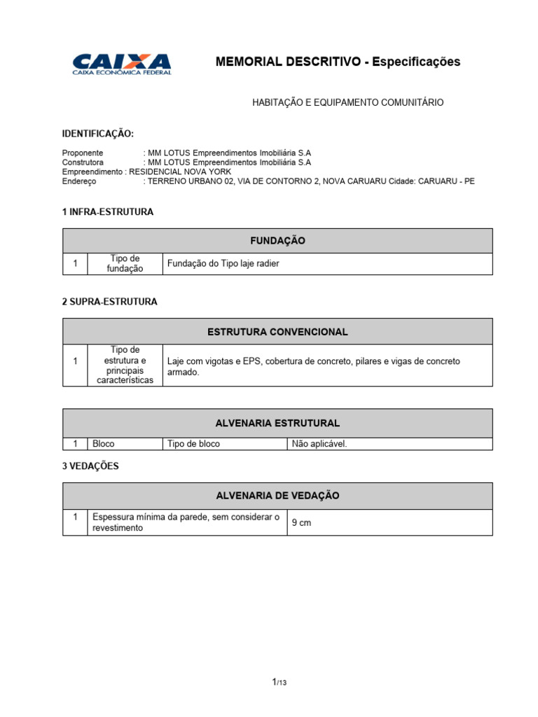 Memorial Descritivo Edificação Rev003 | PDF | Argamassa (alvenaria ...