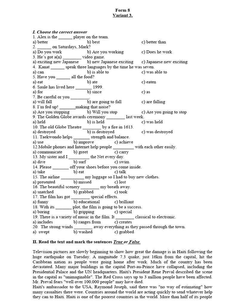 Entry Test Grade 8 2022 | PDF | Haiti | Atlantic Hurricanes