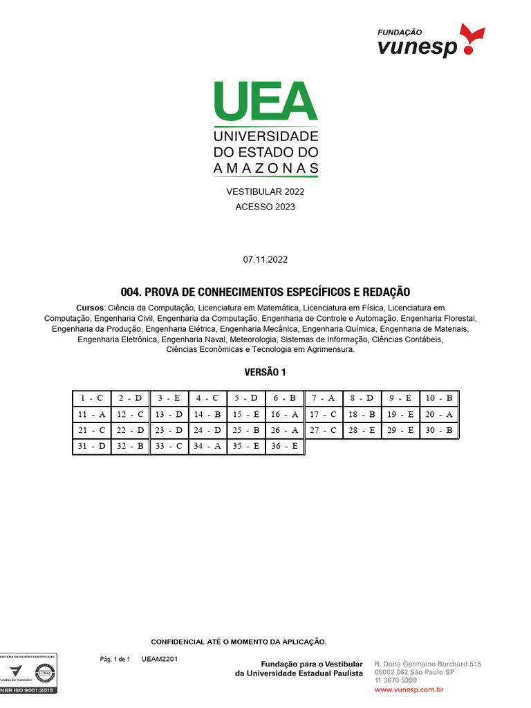 Gabarito Prova Macro 2022 UEA | PDF