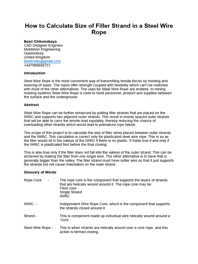 How To Calculate Size of Filler Wires in A Steel Wire Ropes PDF