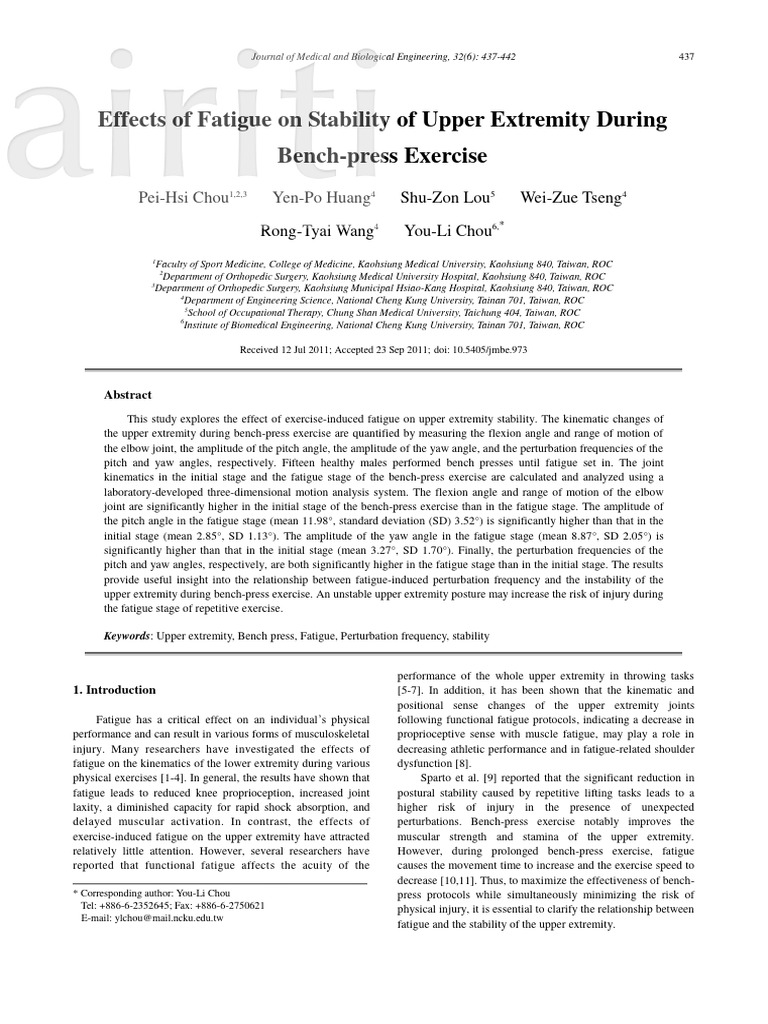 Effects of Fatigue On Stability of Upper Extremity During Bench-Press ...