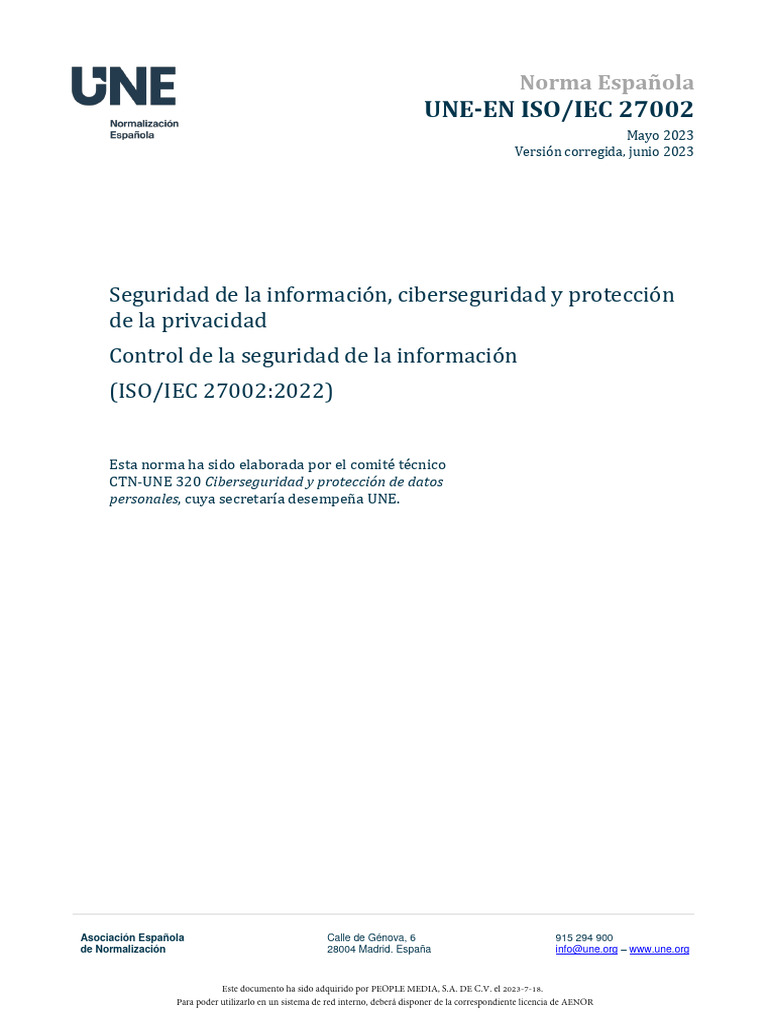 Norma ISO - 27002 - 2022 - 2023 - Español | PDF | Seguridad de información  | Organización internacional para la estandarización