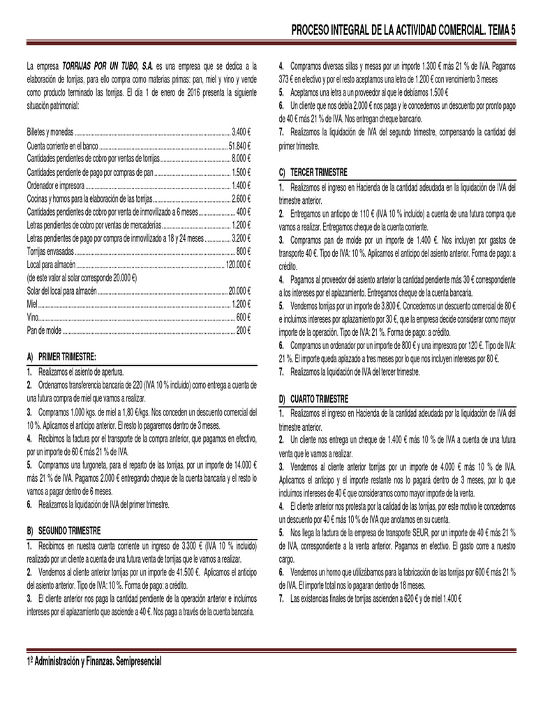 Ejercicios Tema 5 Contabilidad Grado Superior Pdf Bancos Factura