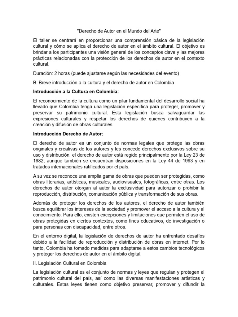 Taller de Derecho de Autor en La Cultura | PDF | Autor | Patrimonio ...