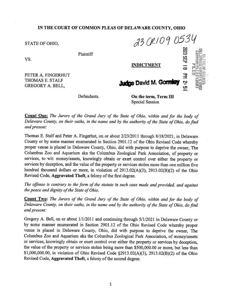 Former Columbus Zoo Officials Indictment PDF