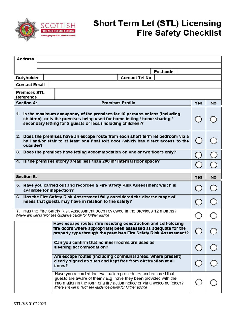 Short Term Let Fire Safety Checklist | PDF | Fire Safety | Firefighting