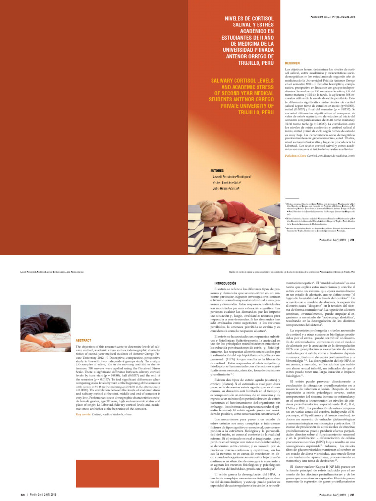 Cortisol y estrés en estudiantes de medicina | PDF | Estrés (biología ...