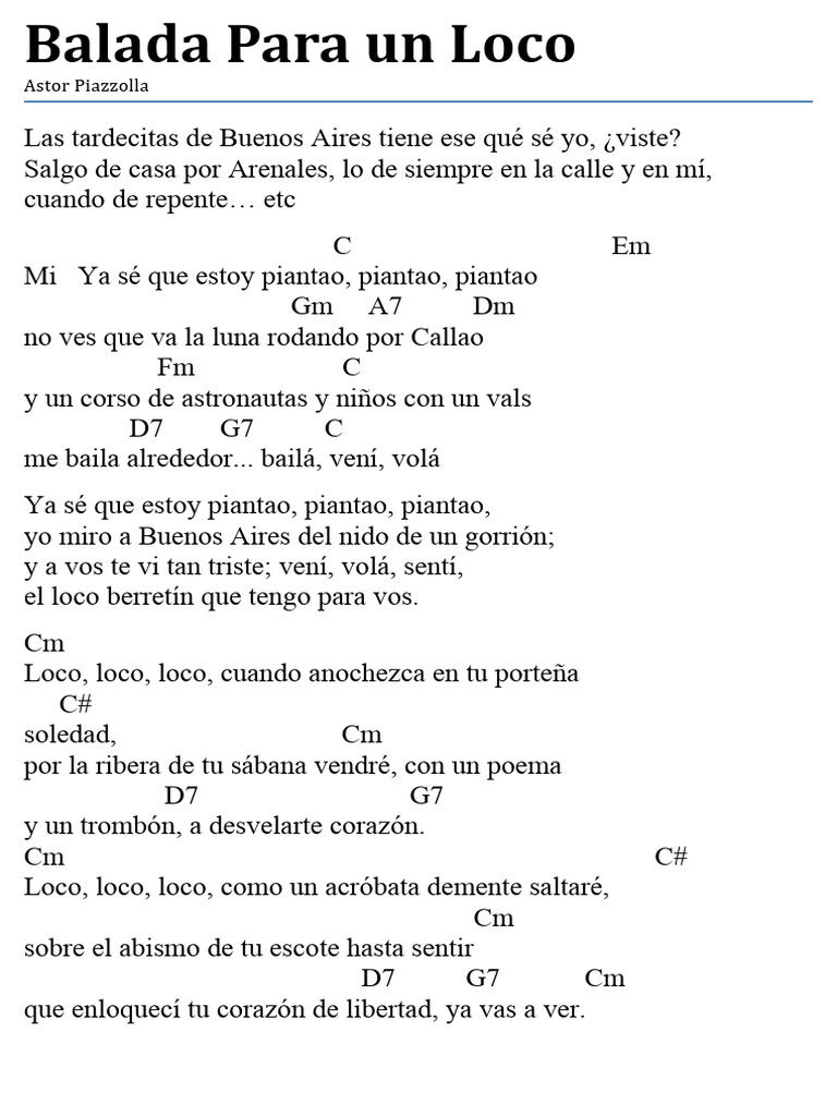 Balada para un Loco: Letra y Acordes | PDF | Poesía