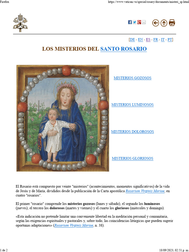 Santo Rosario | PDF | Rosario | Adoración Cristiana Y Liturgia