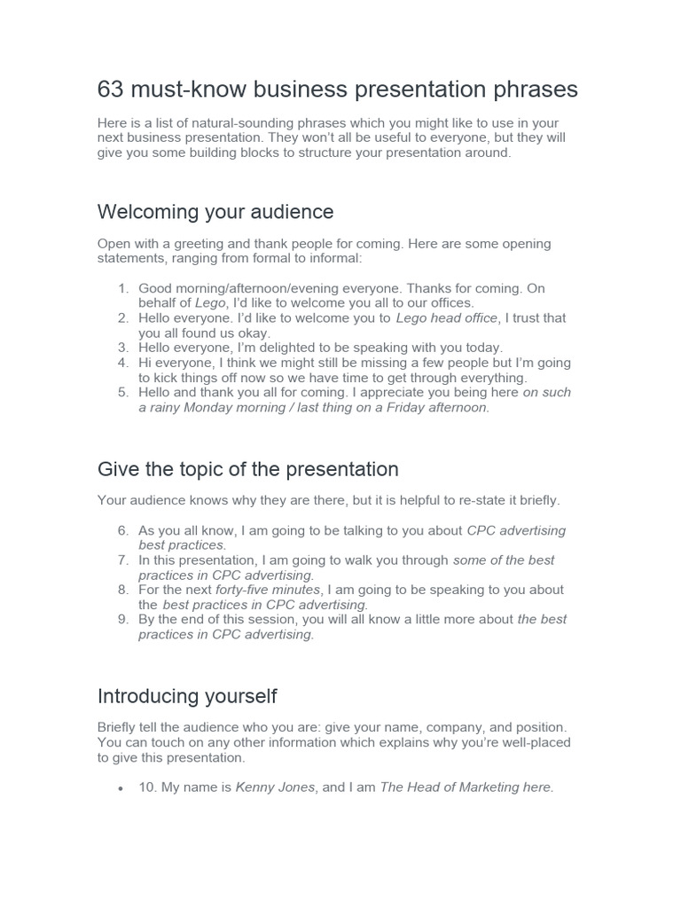 63 Must-Know Business Presentation Phrases | PDF | Career & Growth ...