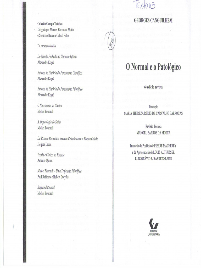 O normal e o patológico - Georges Canguilhem | PDF