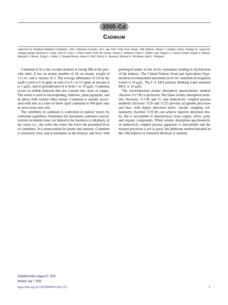 Cadmium Detection Methods and Guidelines | PDF | Cadmium | Zinc