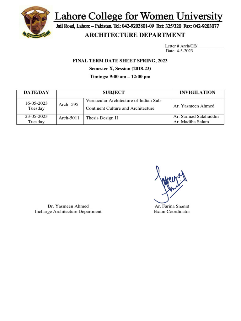Final Term Spring 23 Date Sheet | PDF