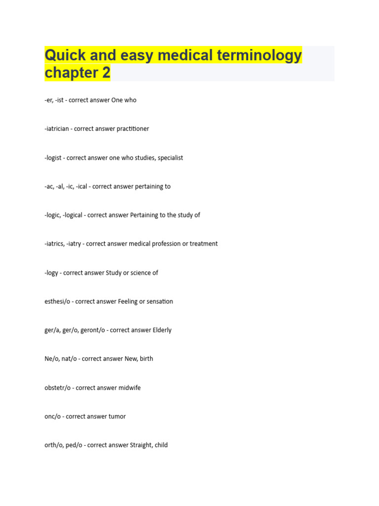 Quick and Easy Medical Terminology Chapter 2 | PDF | Psychiatry 