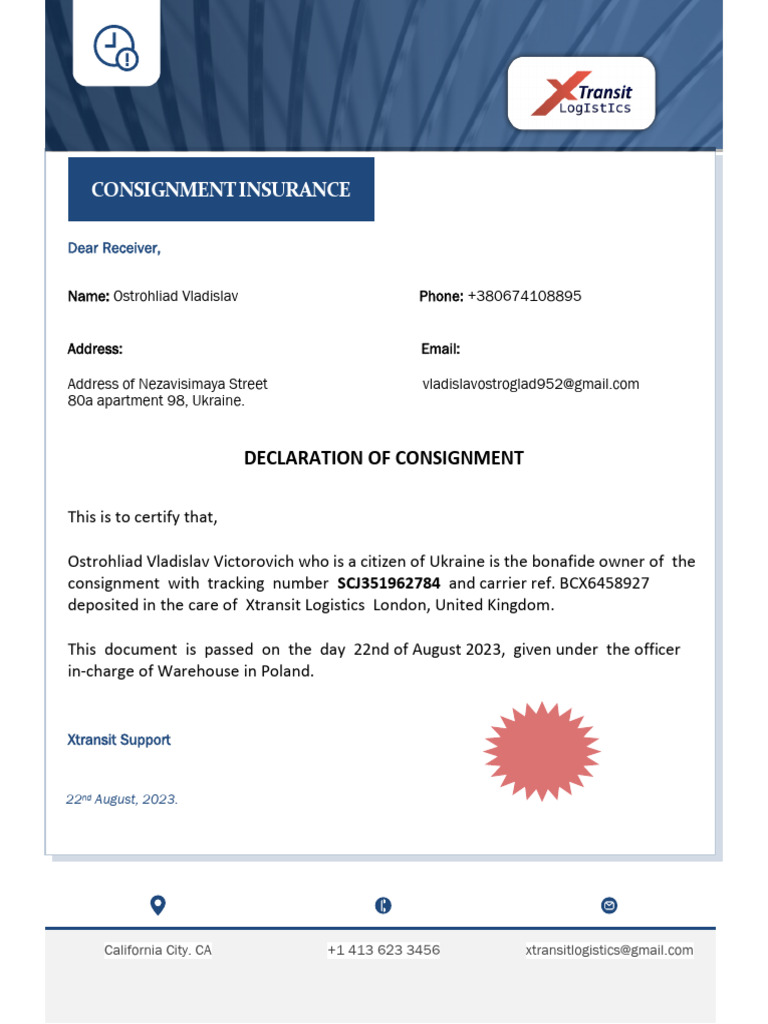 Consignment Insurance Declaration Document | PDF