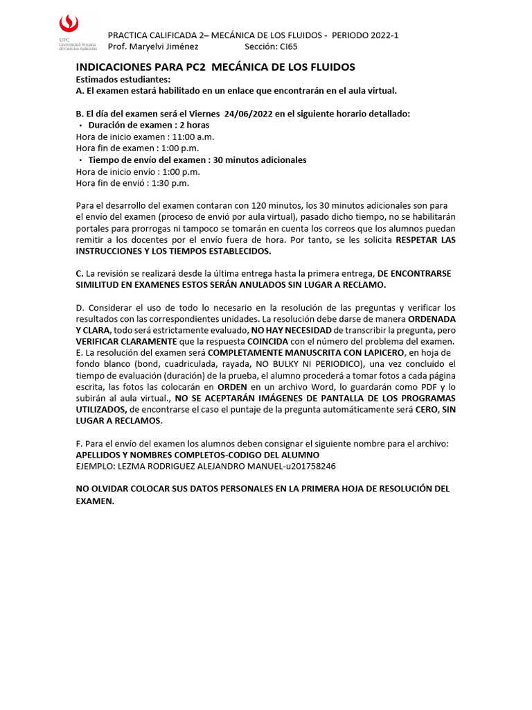 PC2 Ci65 2022 1 | PDF | Líquidos | Bomba