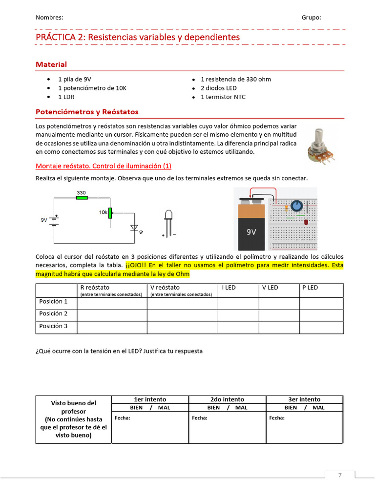 Práctica de Resistencias Variables y Dependientes | PDF | Resistencia ...