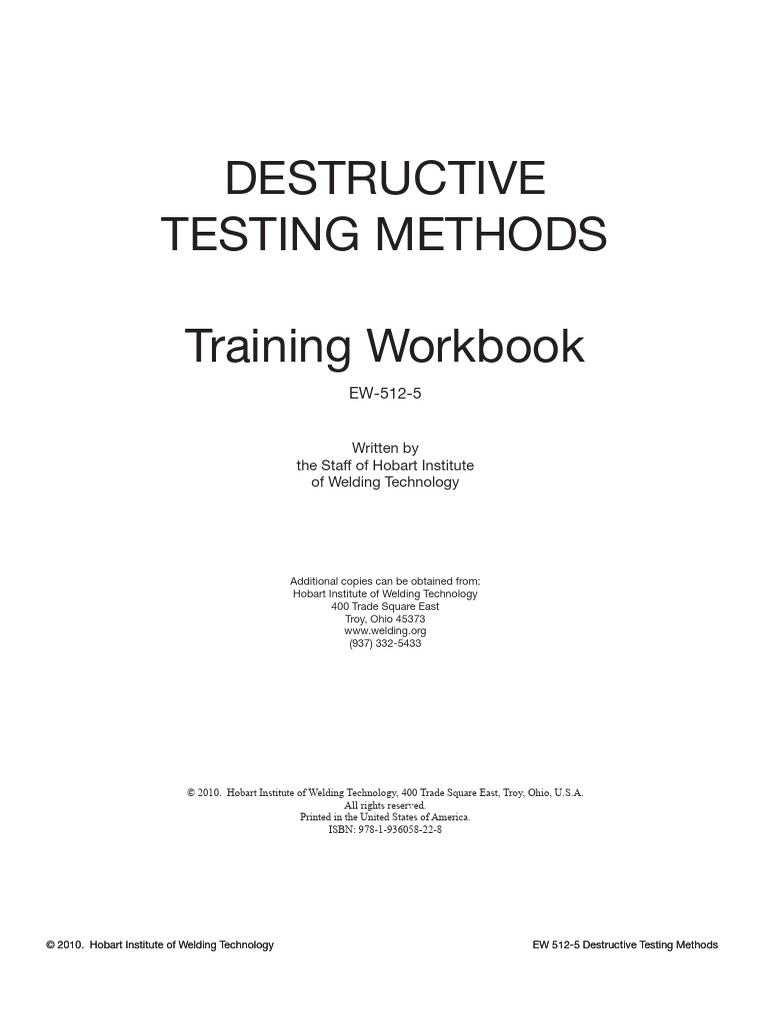 Destructive Testing Methods Training Workbook Ew 512 5 Hobart Institute ...
