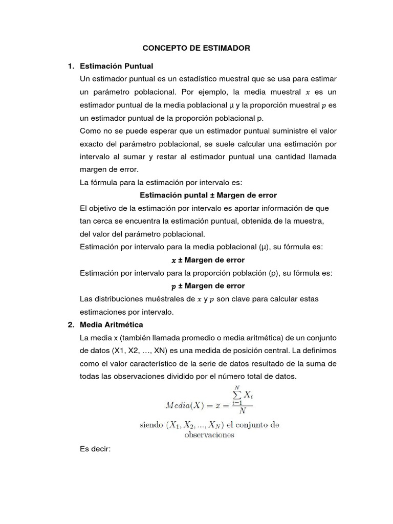 Concepto de Estimación PDF Teoría de la estimación Media
