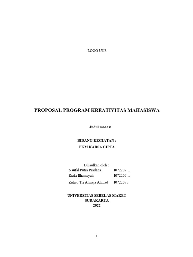 Proposal PKM Karsa Cipta UNS 2022 | PDF