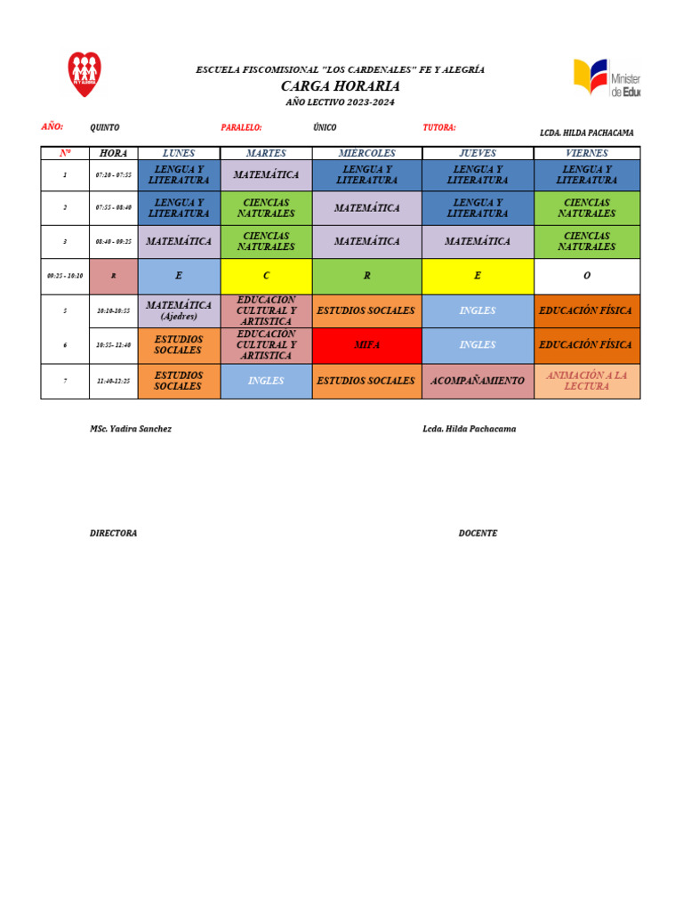 Horario Quinto 2023-2024 | PDF | Estudios de idiomas extranjeros