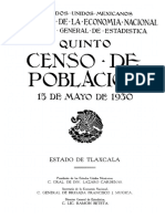 5o Censo de Poblacion 15 Mayo 1930 Tlaxcala
