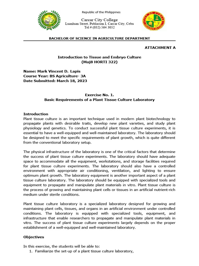 Tissue Culture Lab Report PDF Sterilization (Microbiology) Growth Medium