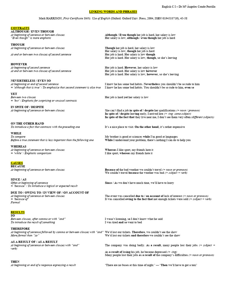 Linking Words and Phrases Guide | PDF | Subject (Grammar) | Sentence ...