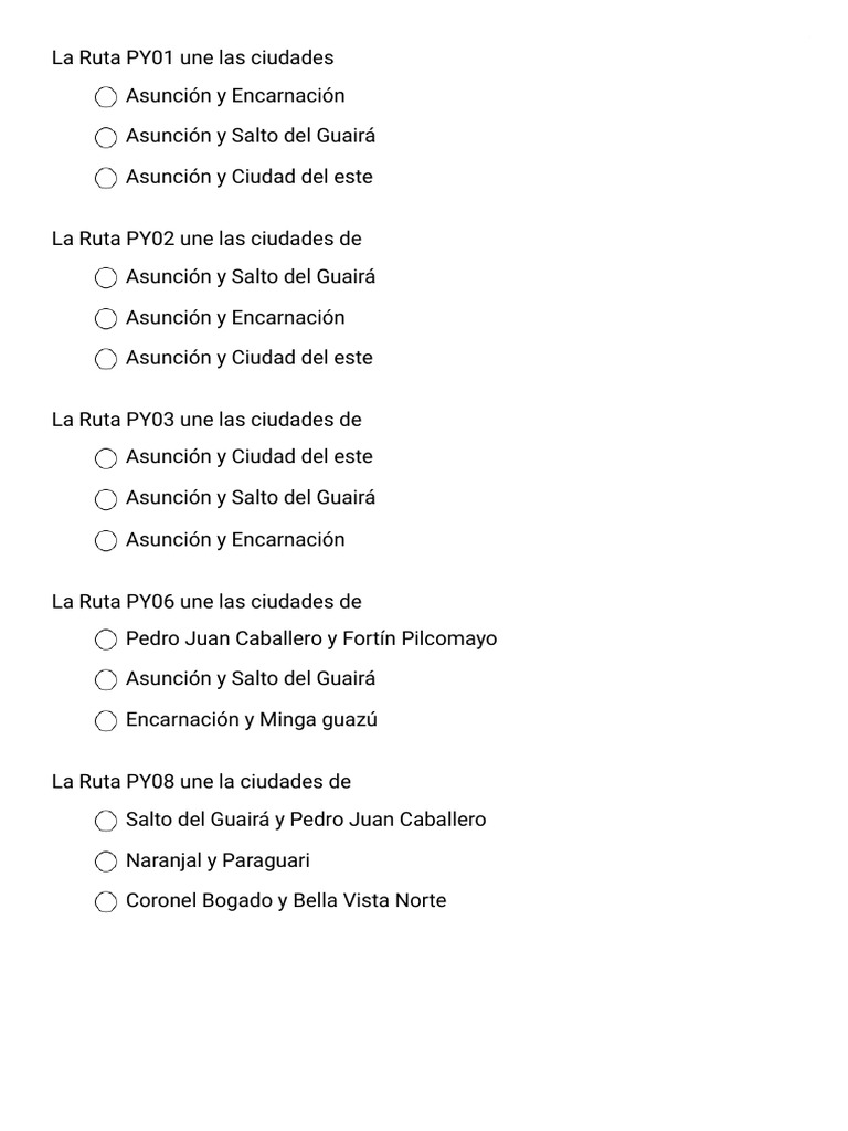 Test Rutas Del Paraguay | PDF