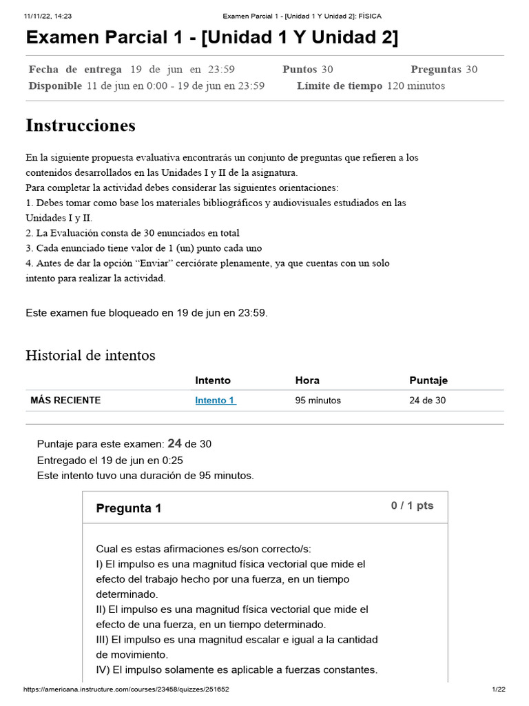 Examen Parcial 1 Unidad 1 Y Unidad 2 FI SICA PDF | PDF | Fuerza ...