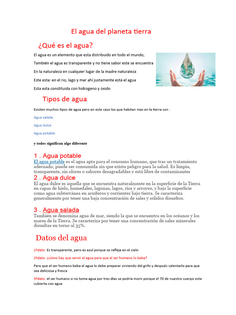Importancia y Tipos de Agua en la Tierra | PDF | Agua | Agua dulce
