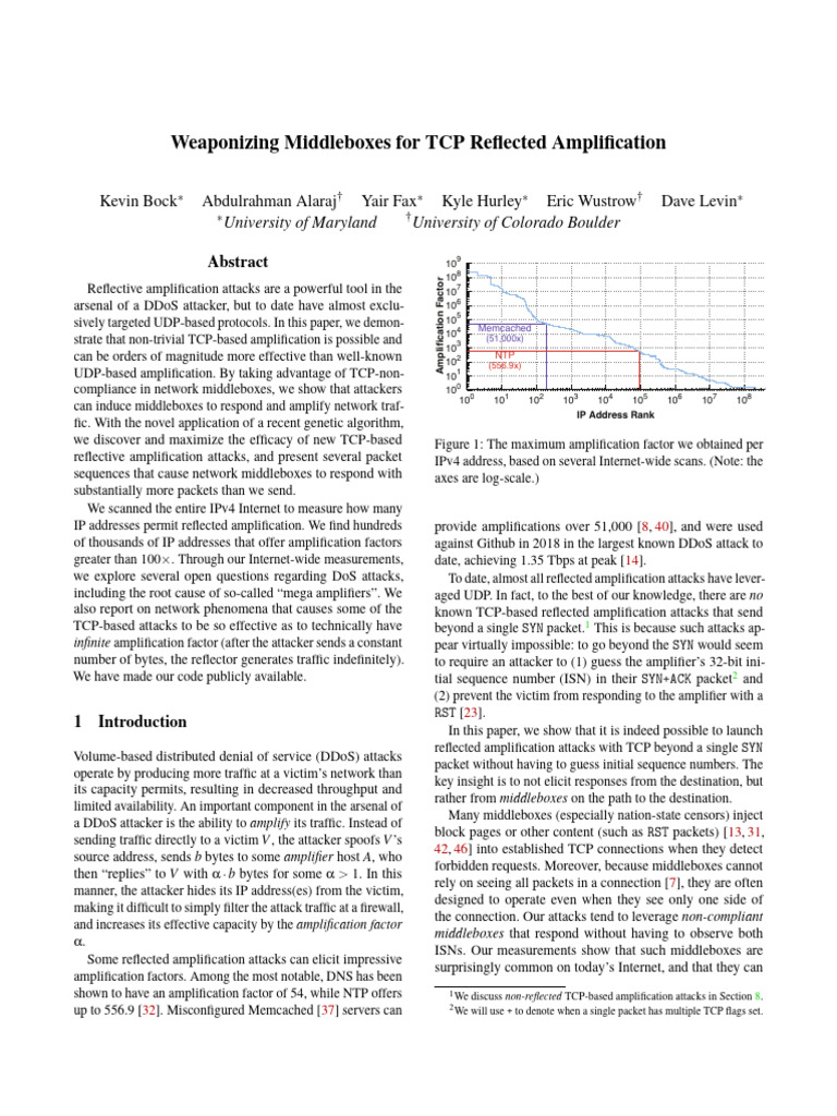 Weaponizing Middleboxes For TCP Reflected Amplification | PDF ...