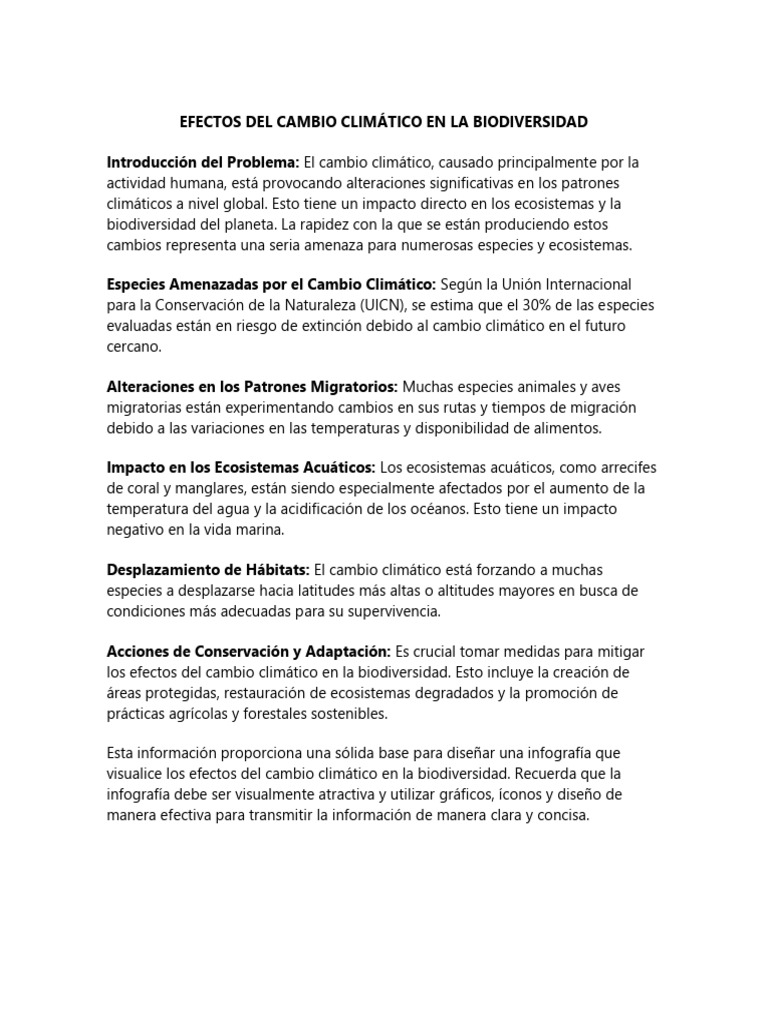 Efectos Del Cambio Climático en La Biodiversidad | PDF