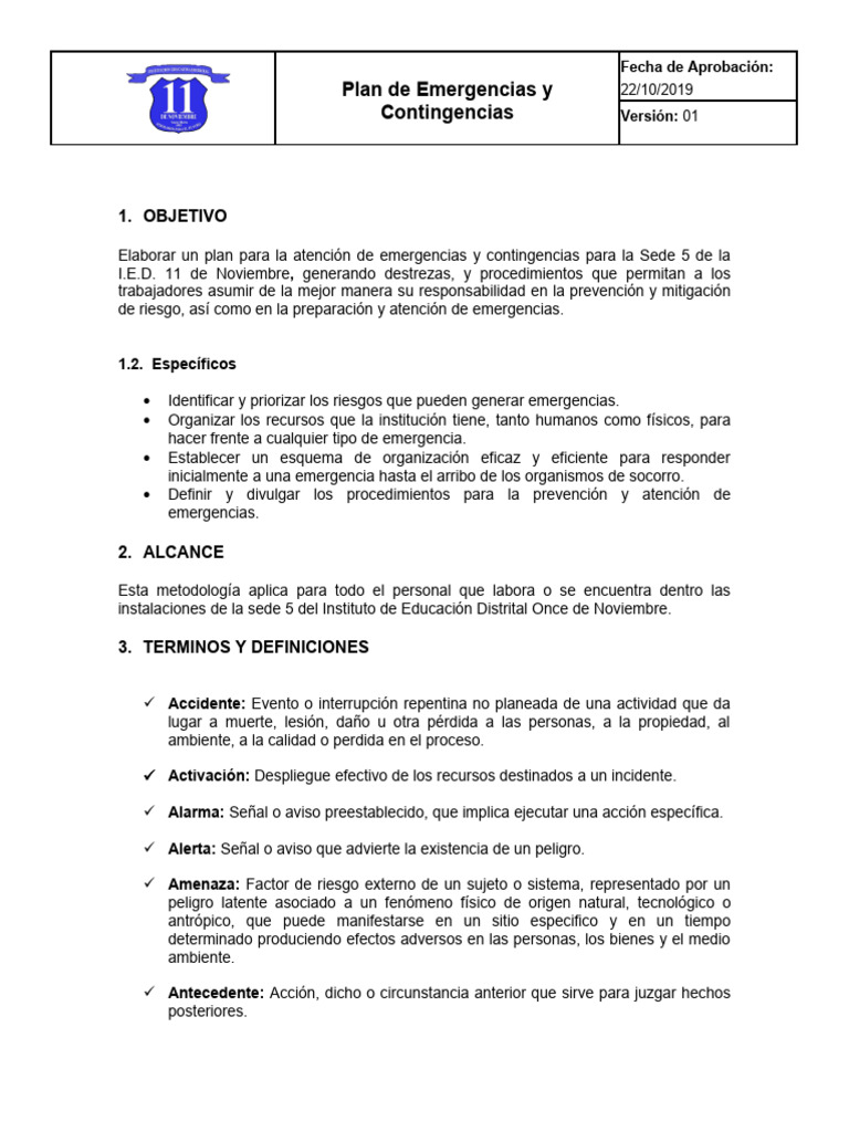 Plan de Emergencias y Contingencias | PDF | Riesgo | Temblores