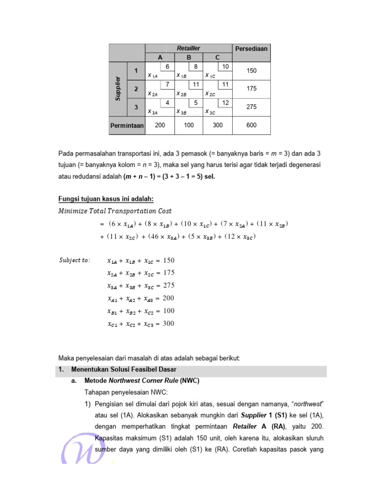 Metode Transportasi: NWC dan VAM | PDF