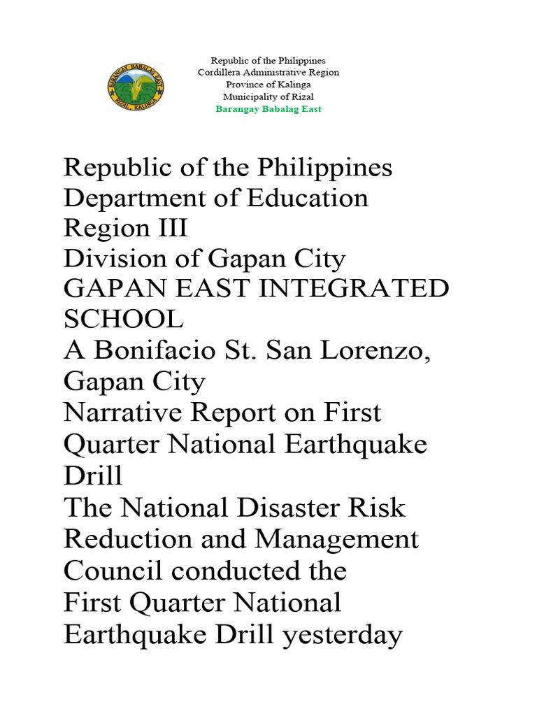 Earthquake Drill PDF Emergency Management Safety