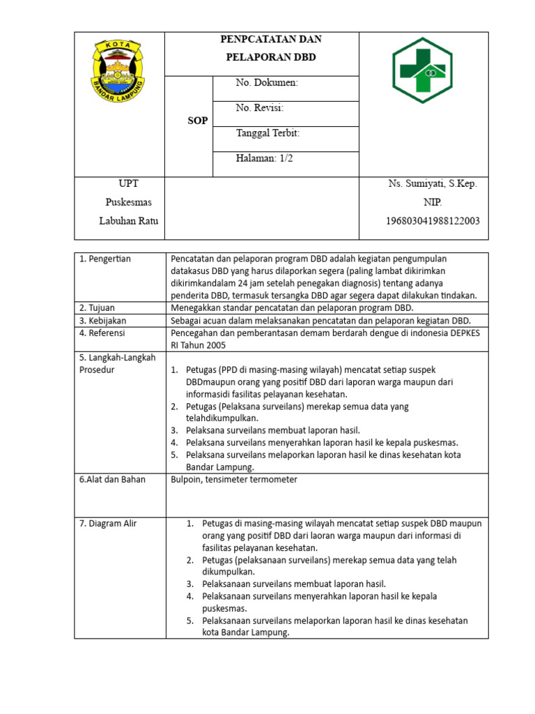 SOP Pencatatan dan Pelaporan DBD | PDF | Hukum | Sains & Matematika