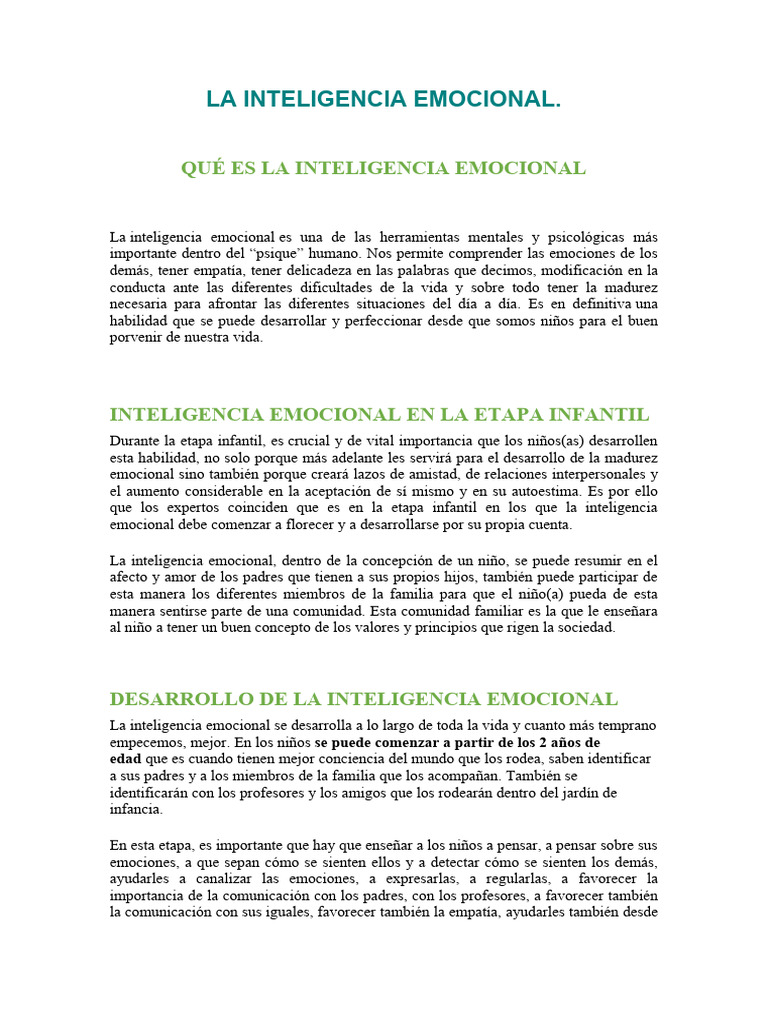 La Inteligencia Emocional | PDF | Las emociones | Inteligencia emocional