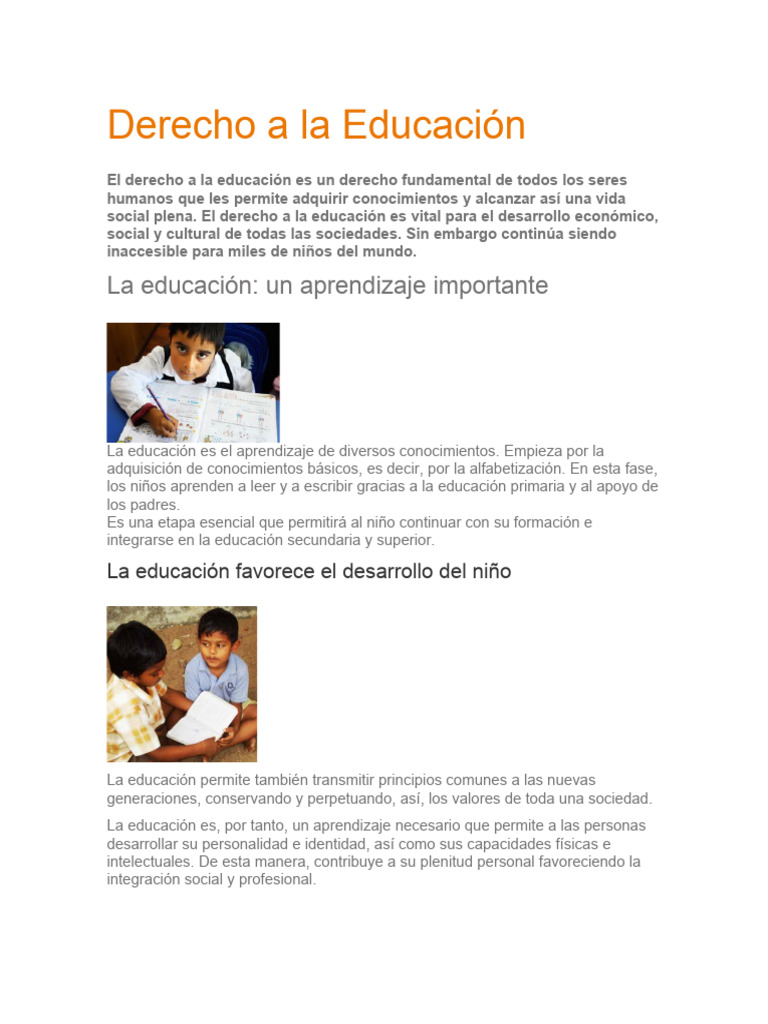 Derecho a la Educación: Un Derecho Fundamental | PDF | Educación primaria