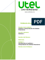 Evidencias de Aprendizaje Semana 1 Análisis e Interpretación de Estados Financieros