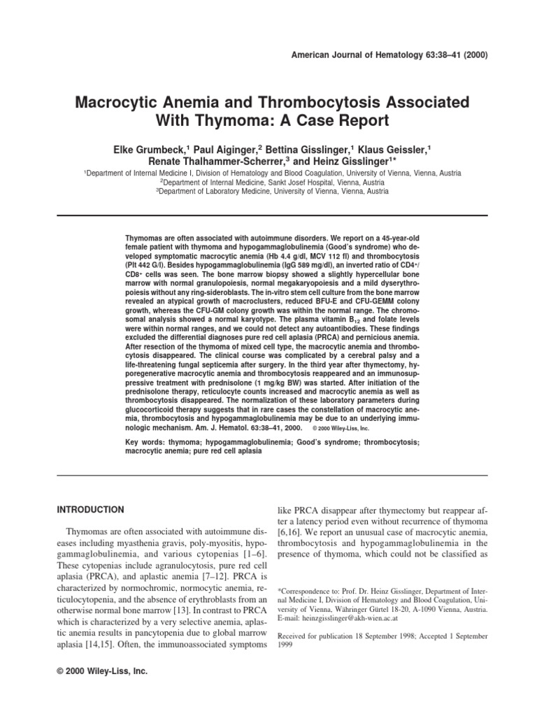 American J Hematol 1999 Grumbeck Macrocytic Anemia and Thrombocytosis Associated With