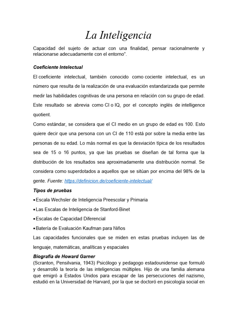 Tipos y Medición de la Inteligencia | PDF | Cociente de inteligencia ...
