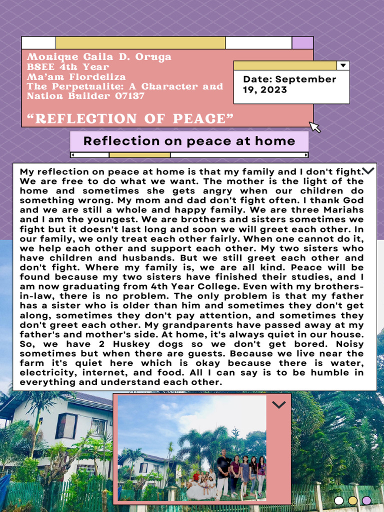 Reflections on Peace in Family and Community | PDF | Self-Improvement ...