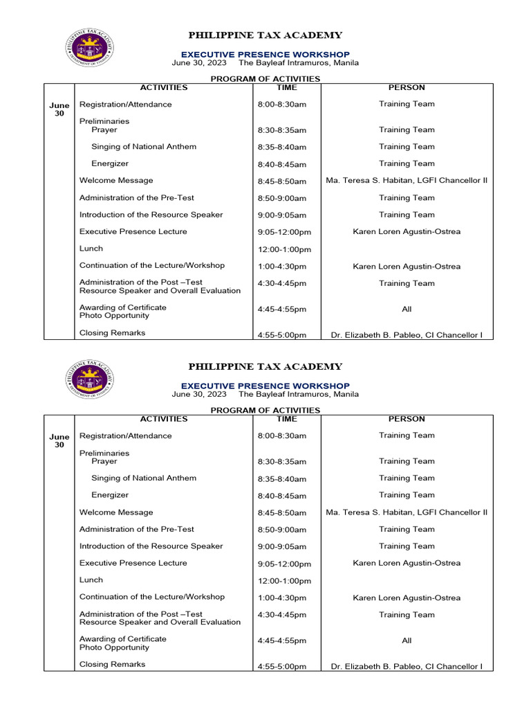 Executive Presence Workshop Program Flow | PDF | Wellness