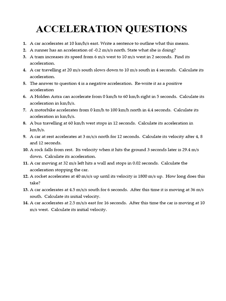 Acceleration Questions PDF