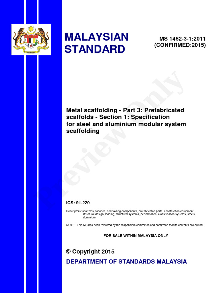 Preview Only Malaysian Standard PDF Standardization Scaffolding