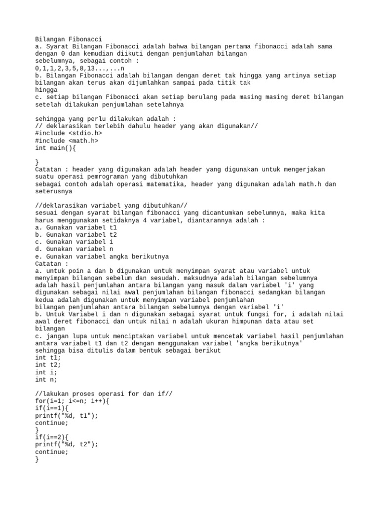 Alur Program Deret Fibonacci | PDF