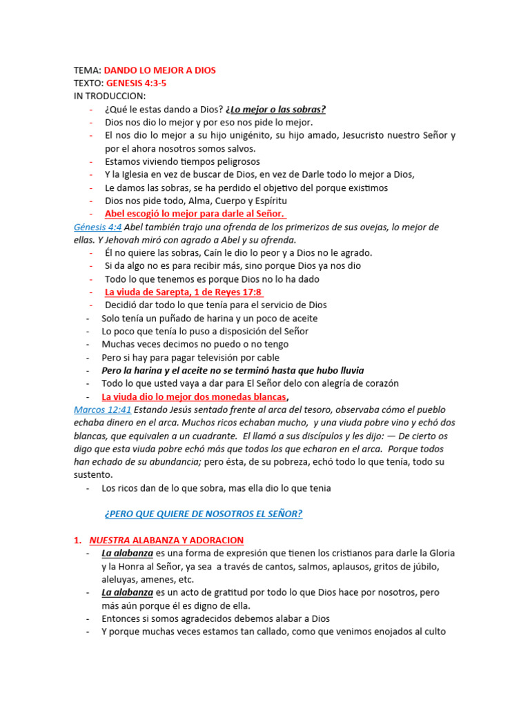 Dando lo Mejor a Dios: Reflexiones y Acciones | PDF | Dios | Oración