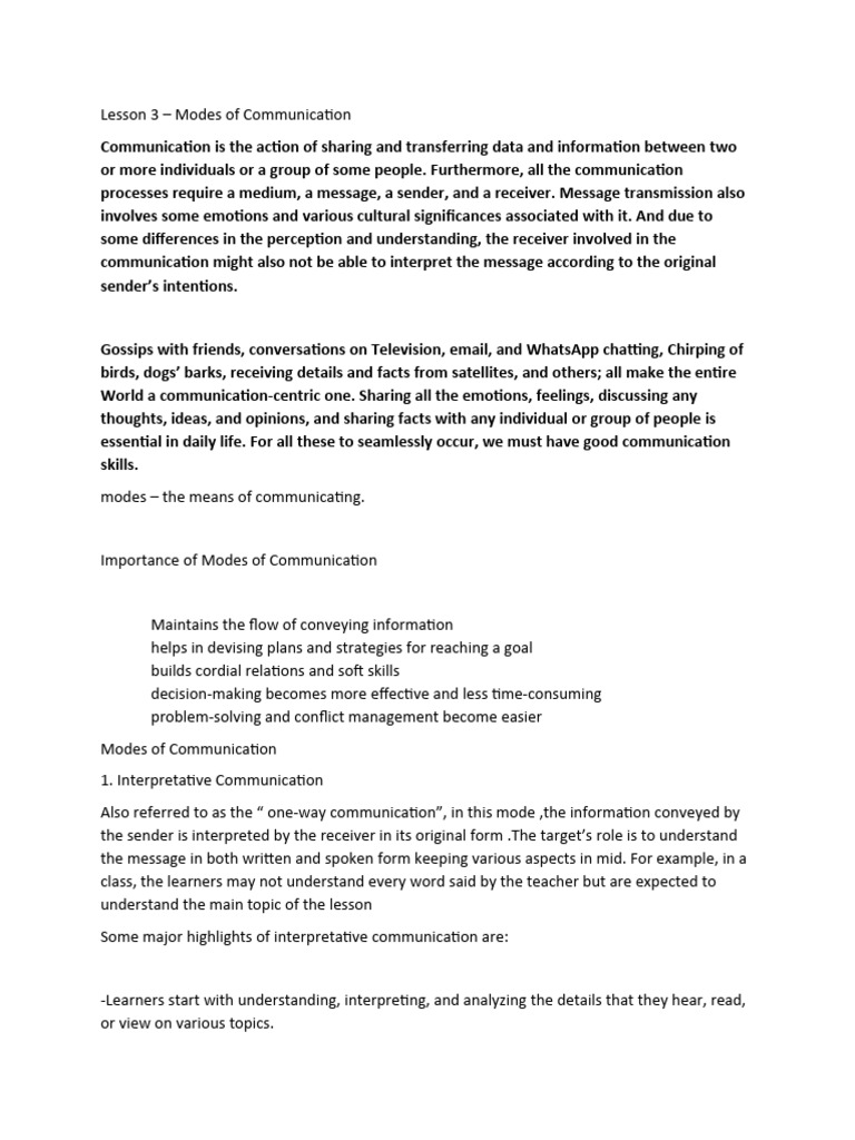 Lesson 3 - Modes of Communication | PDF | Communication | Classroom