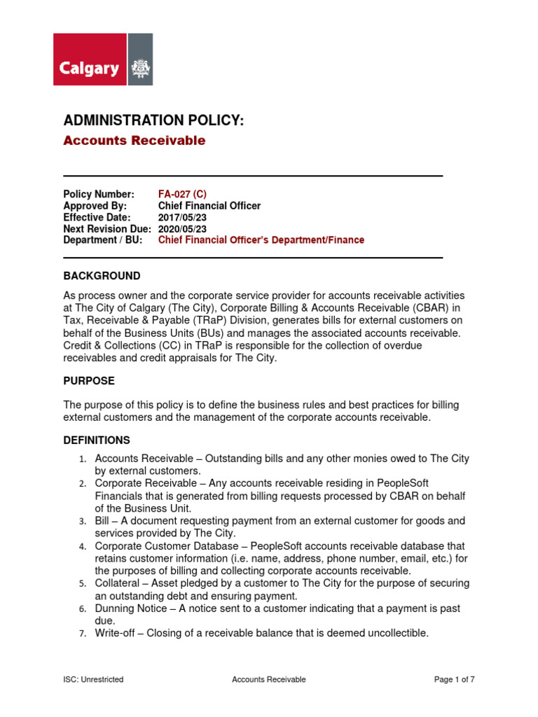 Accounts Receivable Policy Guide | PDF | Cheque | Credit Card